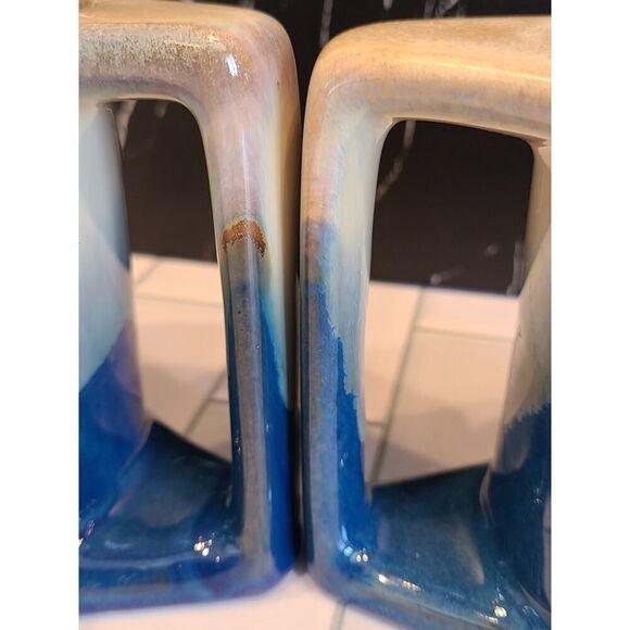 Padilla Set of (2) 4¼" Drip Glazed Blue/Beige Stoneware Mugs Unique Signed EUC - Picture 13 of 15